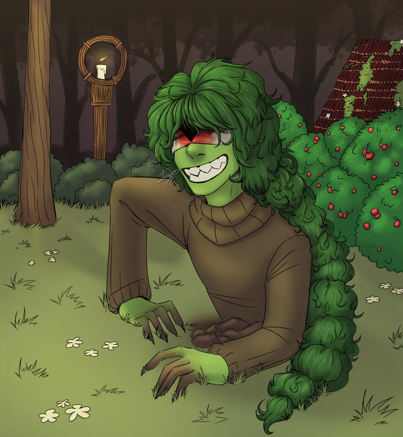 Leshy crawling out of ground [Cult of the Lamb]